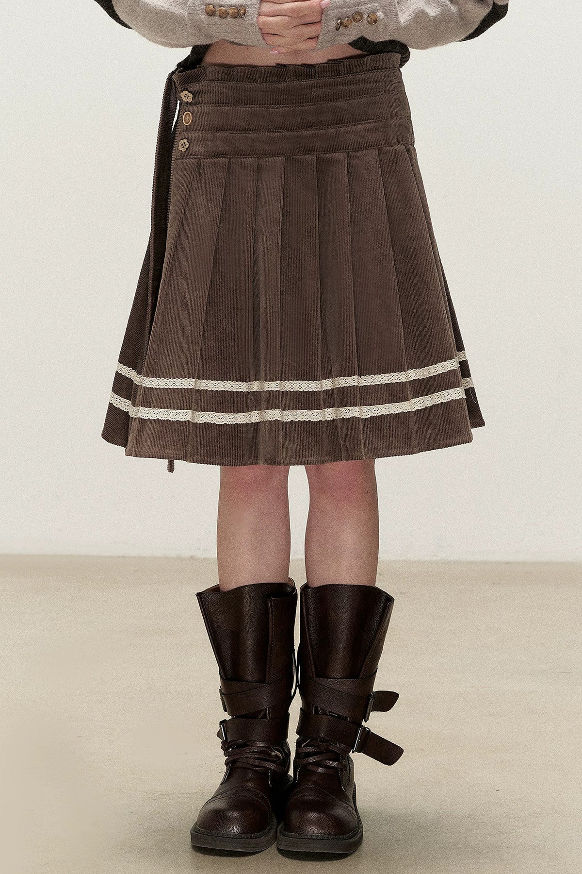 Retro Design Corduroy Pleated Skirt