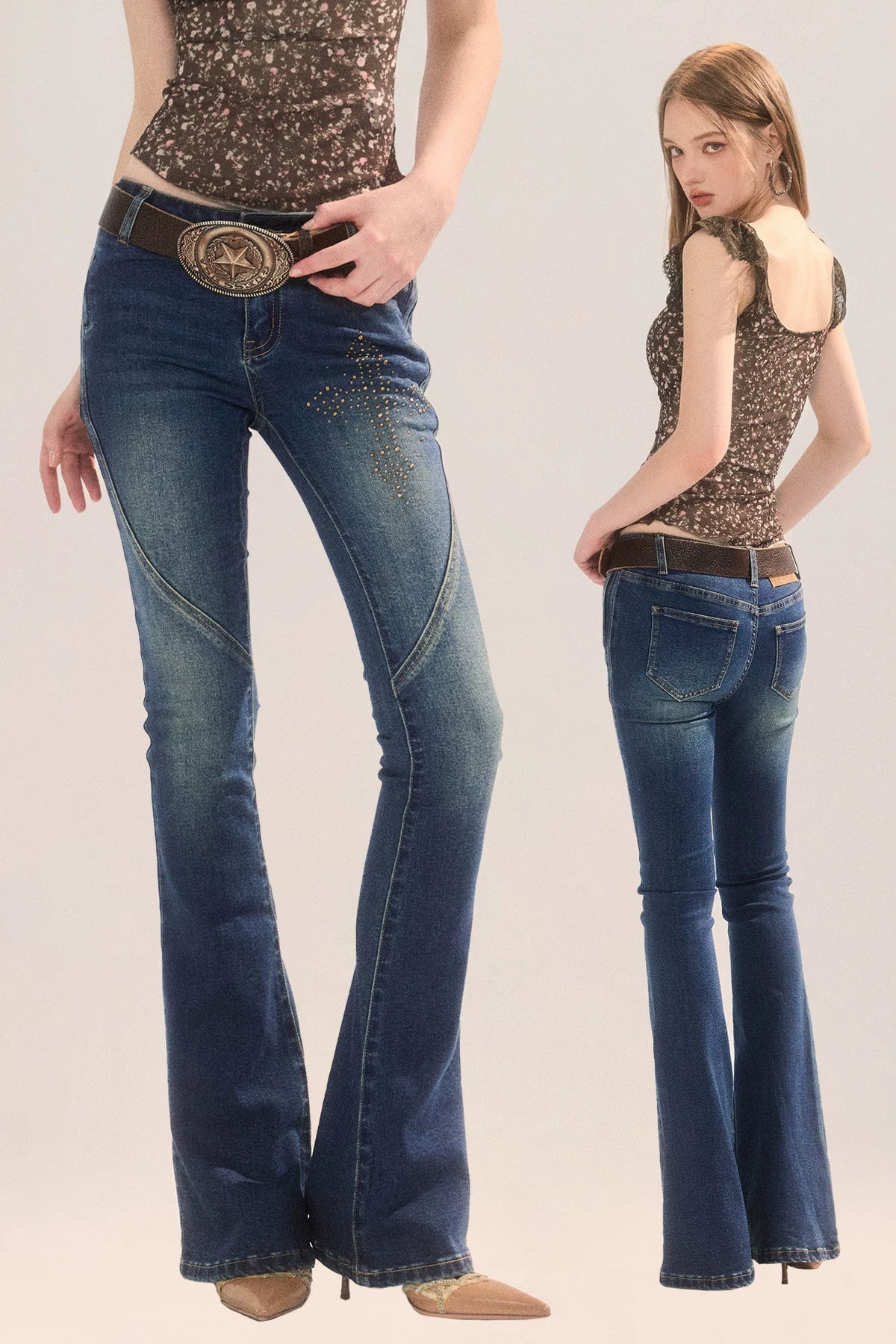 Low-Waist Skinny Flared Denim Jeans