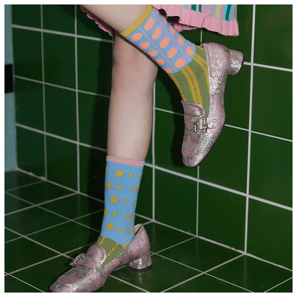 Asymmetric Geometric Jacquard Cotton Socks