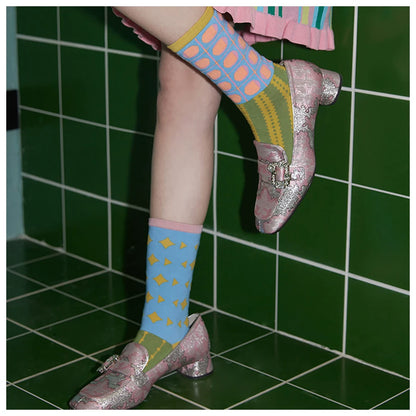 Asymmetric Geometric Jacquard Cotton Socks