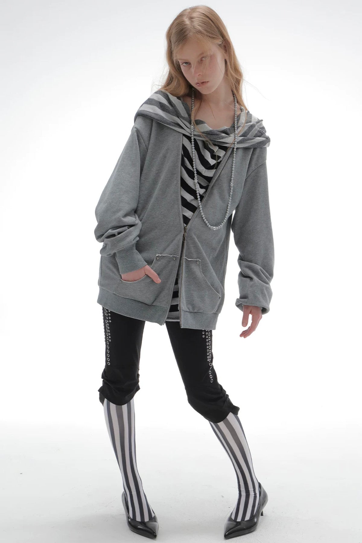 Oversized Striped Drop Shoulder Patchwork Sweatshirt