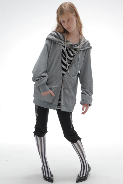 Oversized Striped Drop Shoulder Patchwork Sweatshirt
