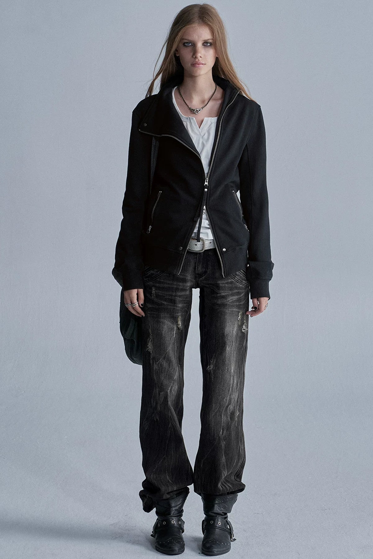 Distressed Low-Rise Denim Jeans