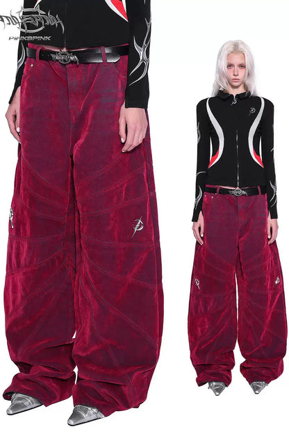 Red Ray Structure Velvet Loose Fit Jeans