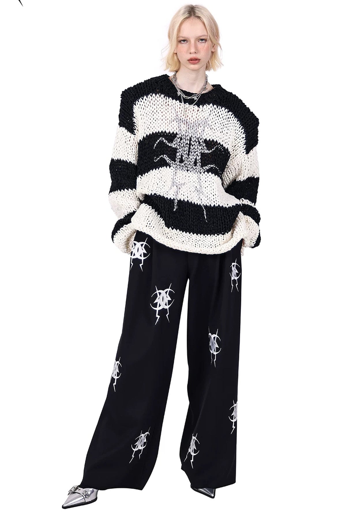 Black And White Striped Oversized Sweater