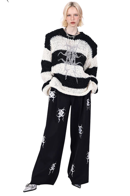 Black And White Striped Oversized Sweater