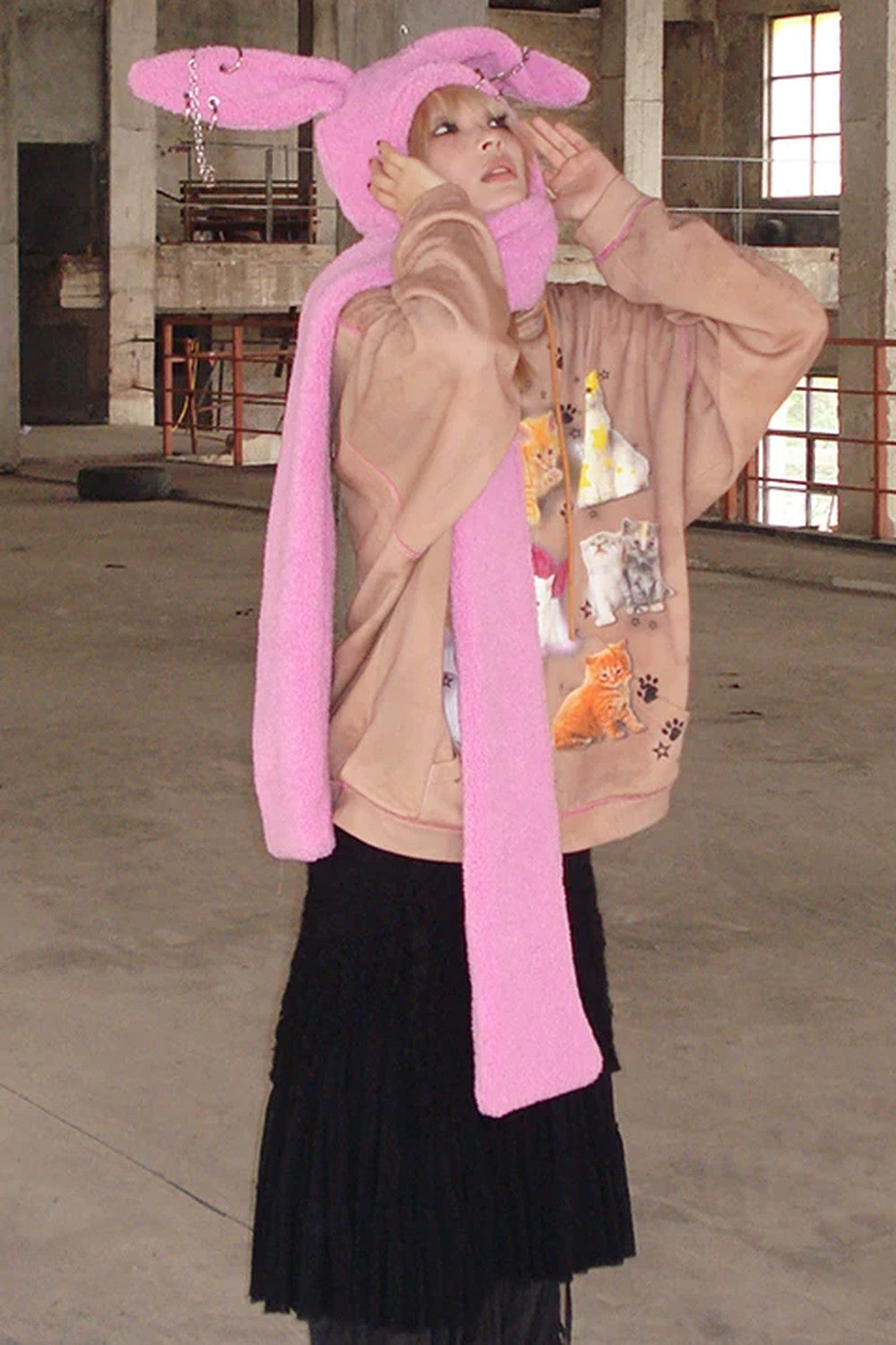 Bunny Ear Hooded Scarf Hat