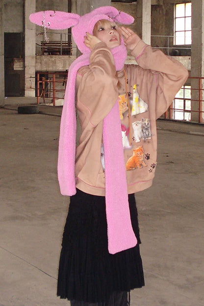 Bunny Ear Hooded Scarf Hat