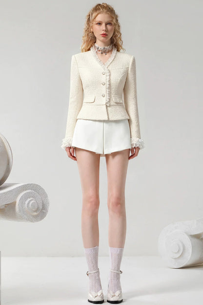 Pearl Lace Trim Tweed Jacket