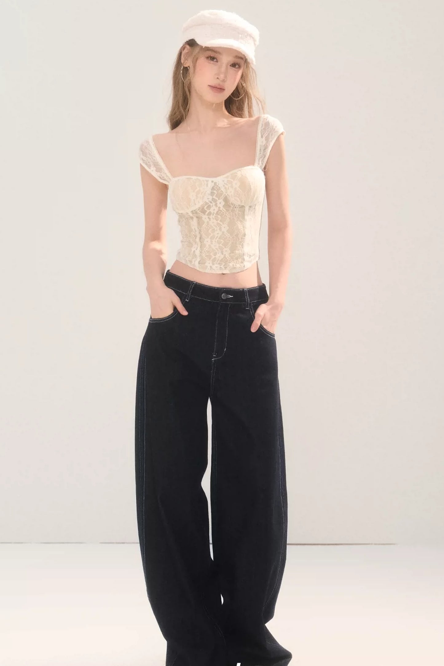Rhinestone Wide-Leg Denim Pants