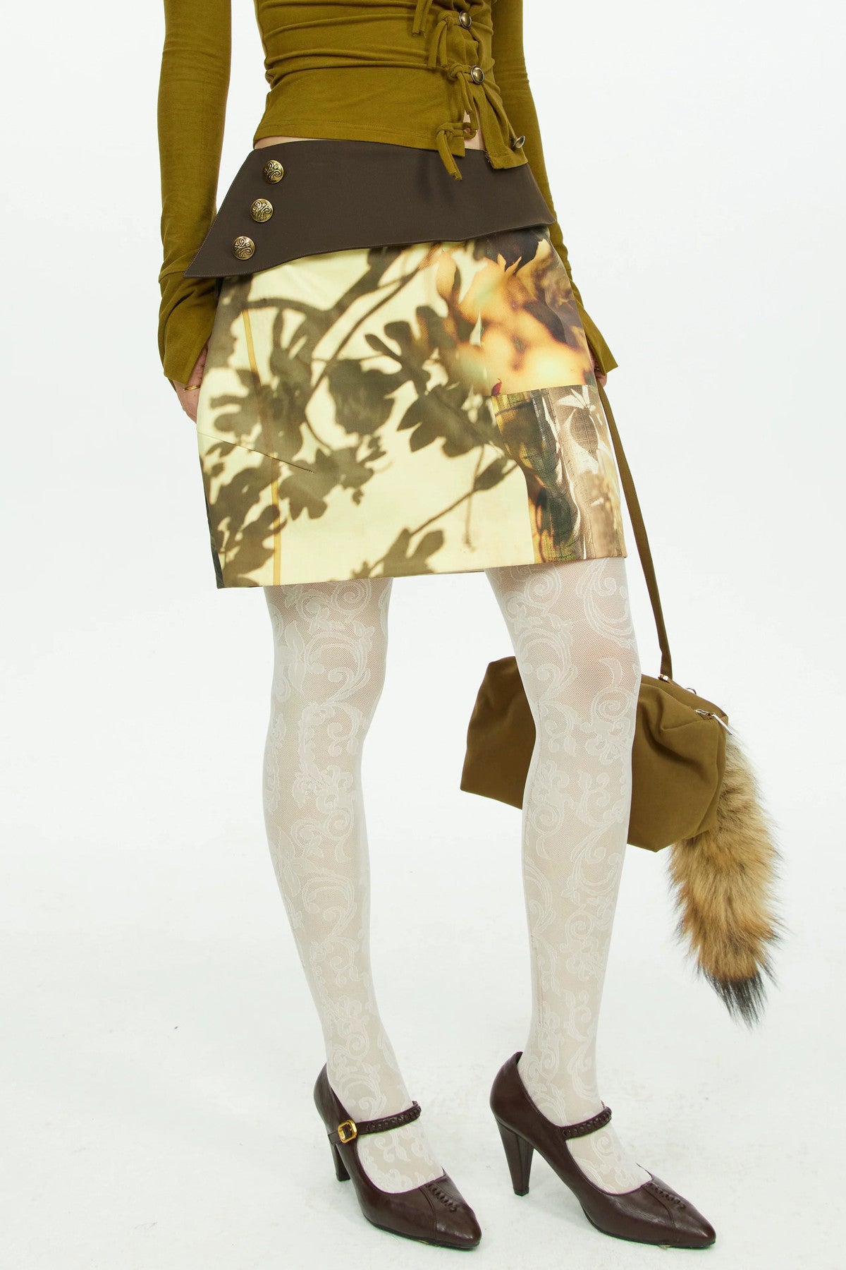 Low-Waist Tree Shadow Print Skirt