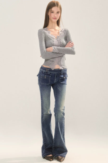 Vintage Washed Micro Flare Jeans