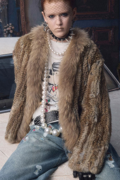 Natural Rabbit Fur Woven Coat
