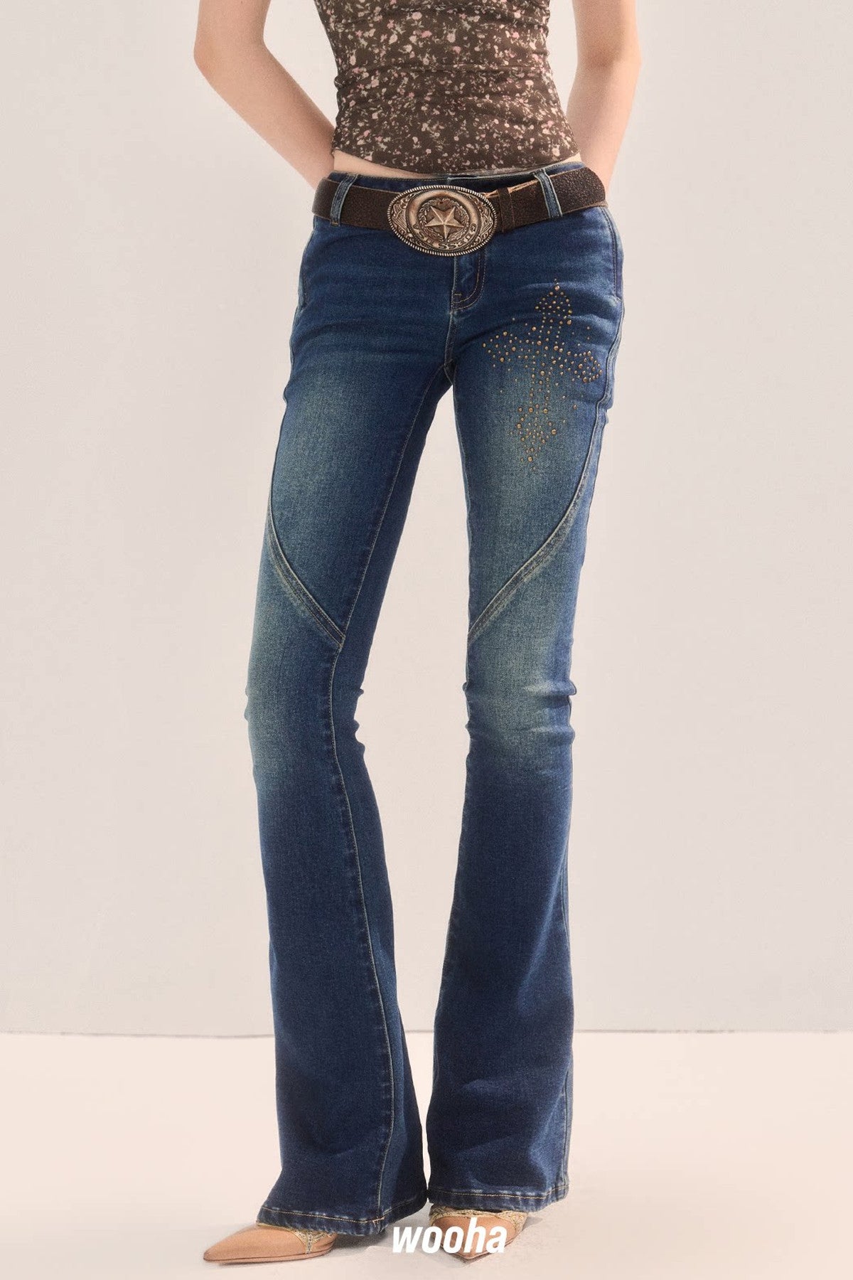 Low-Waist Skinny Flared Denim Jeans