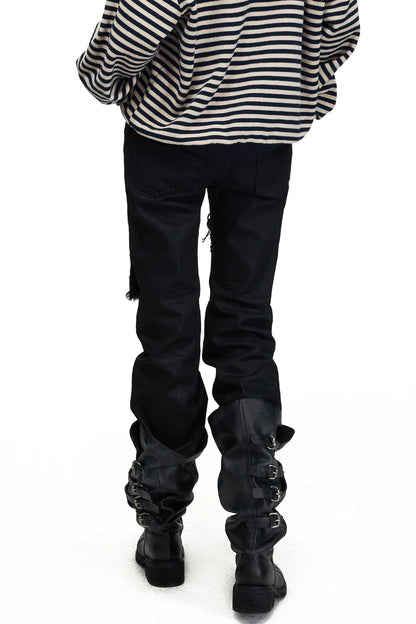Matte Waxed Straight-Leg Jeans