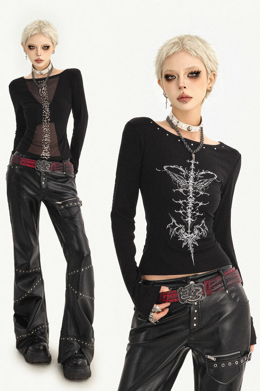Black Skeleton Long-Sleeve Base T-Shirt