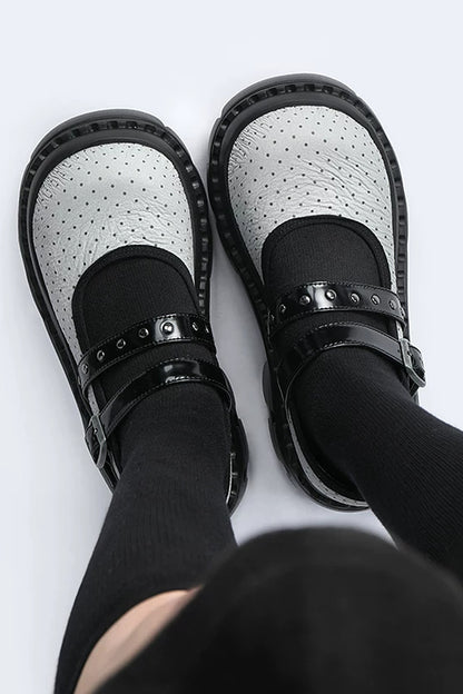 Polka Dot Textured Mary Jane Platform Shoes