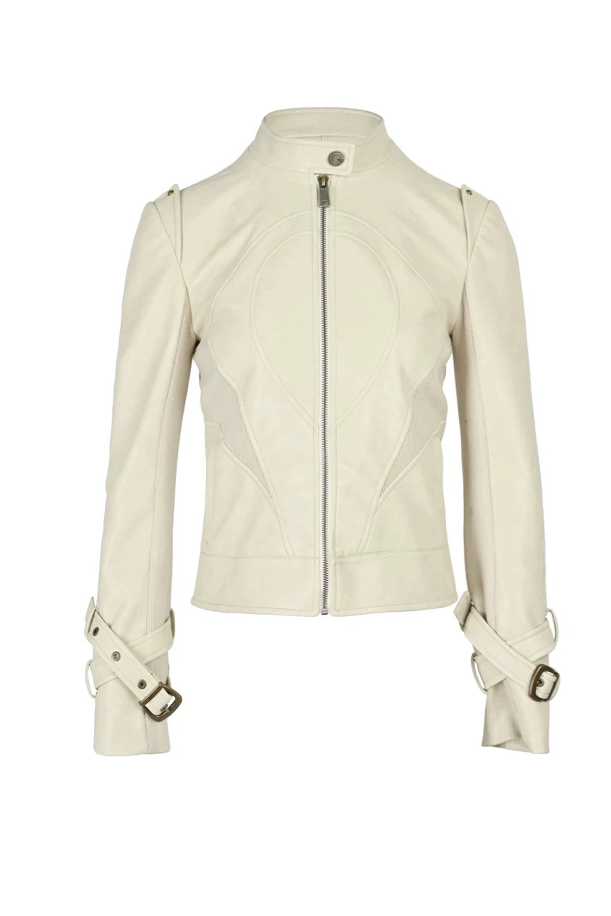 Slim-Fitting Functional Spliced PU Leather Jacket