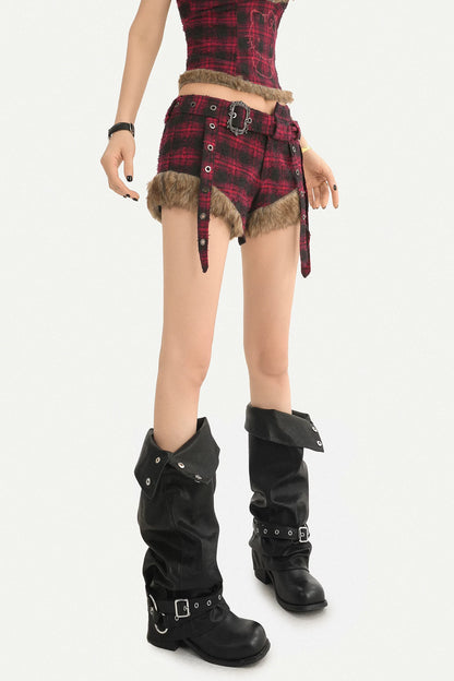 Red Black Plaid Low-Waist Shorts