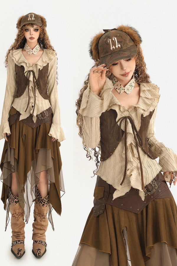 Ruffle Flared Sleeve Cardigan Shirt Top