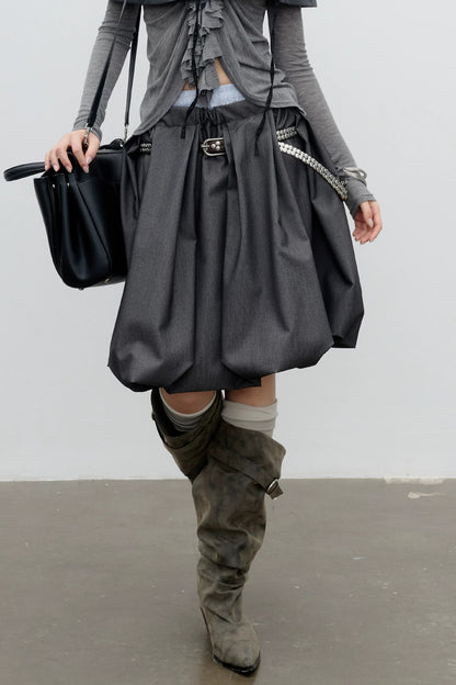 Double Waistband Pleated Bubble Skirt