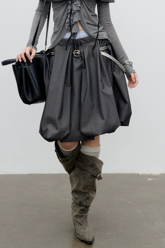 Double Waistband Pleated Bubble Skirt
