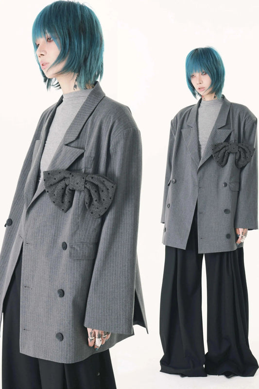 Detachable Bow Layered Dad Blazer