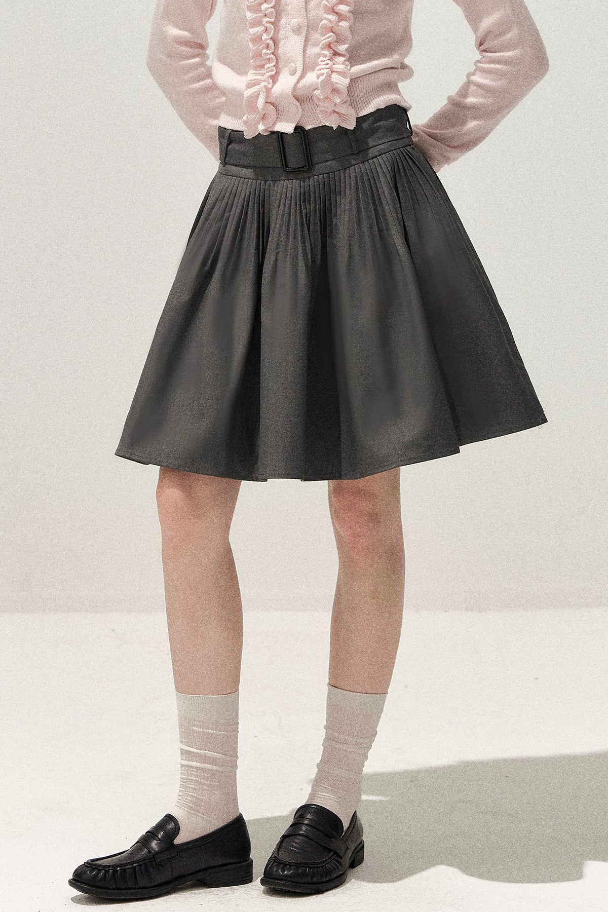 Gray Pleated Ballet Umbrella Skirt
