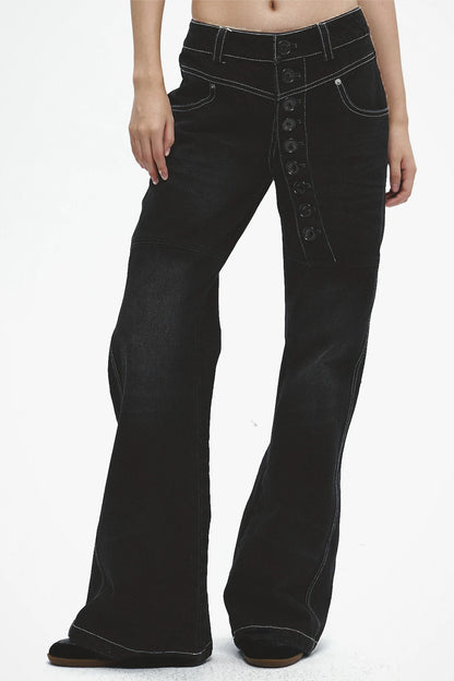 Laser Whiskered Button-Down Jeans