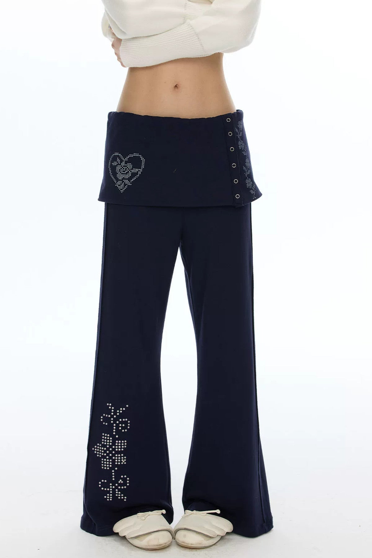 Rhinestone Layered-Look Flared Sweatpants