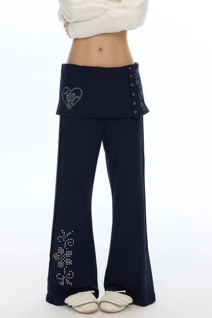 Rhinestone Layered-Look Flared Sweatpants