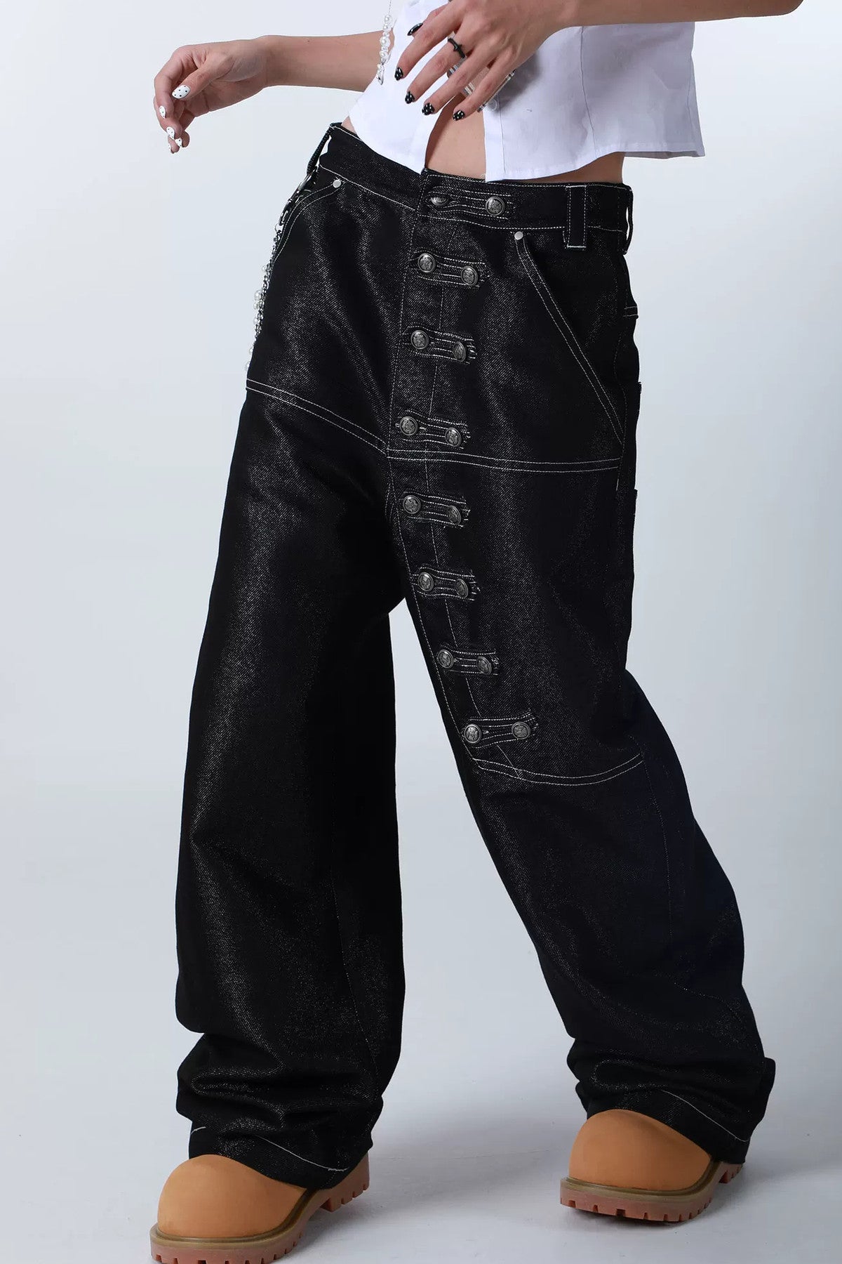 Tailored Buttoned Contrast Stitch Jeans