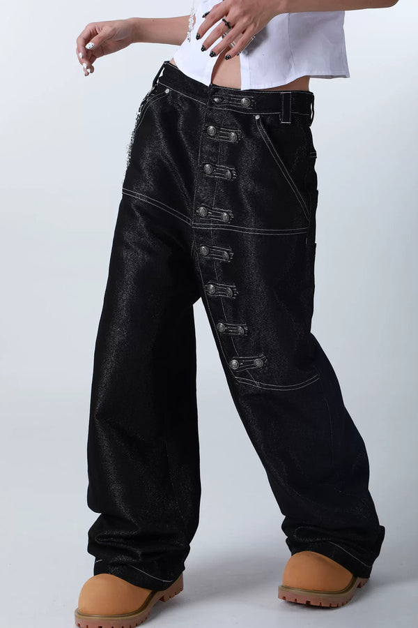 Tailored Buttoned Contrast Stitch Jeans