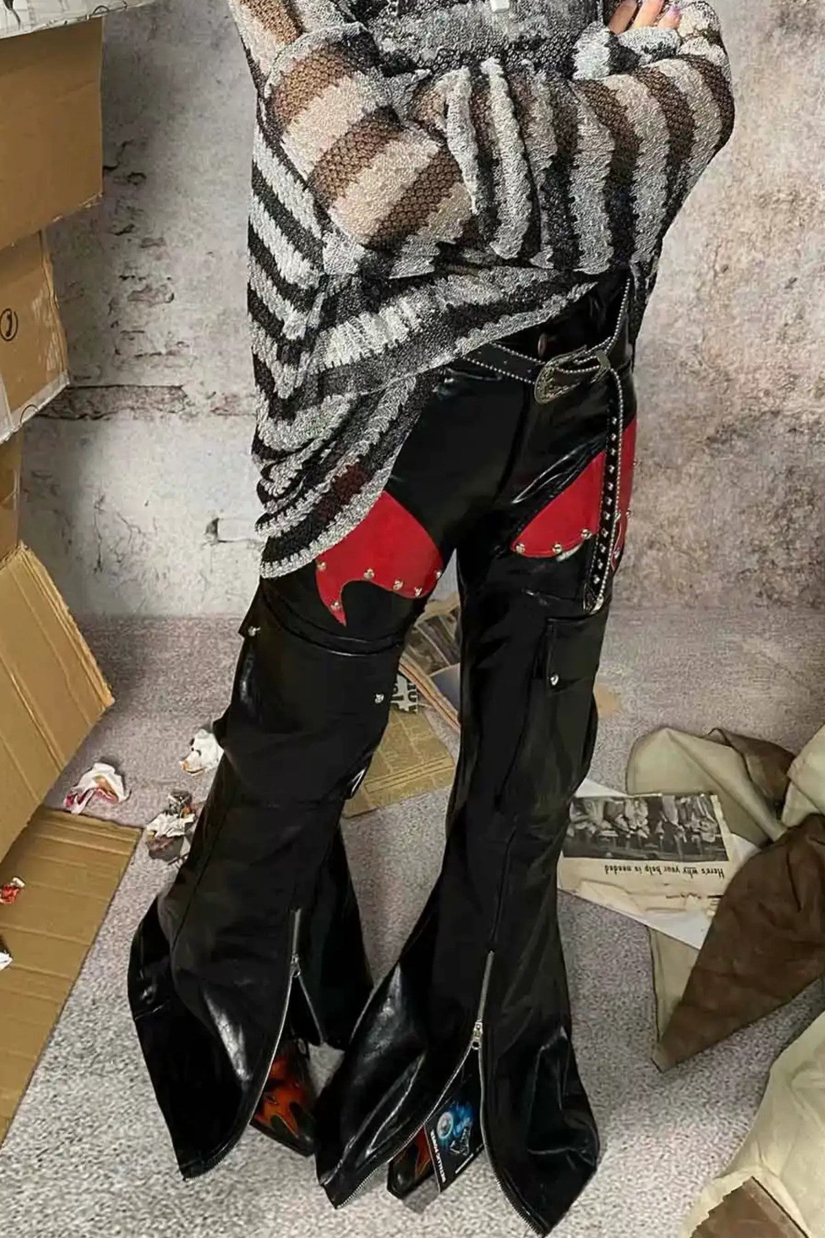 Rivet Flame PU Flare Pants