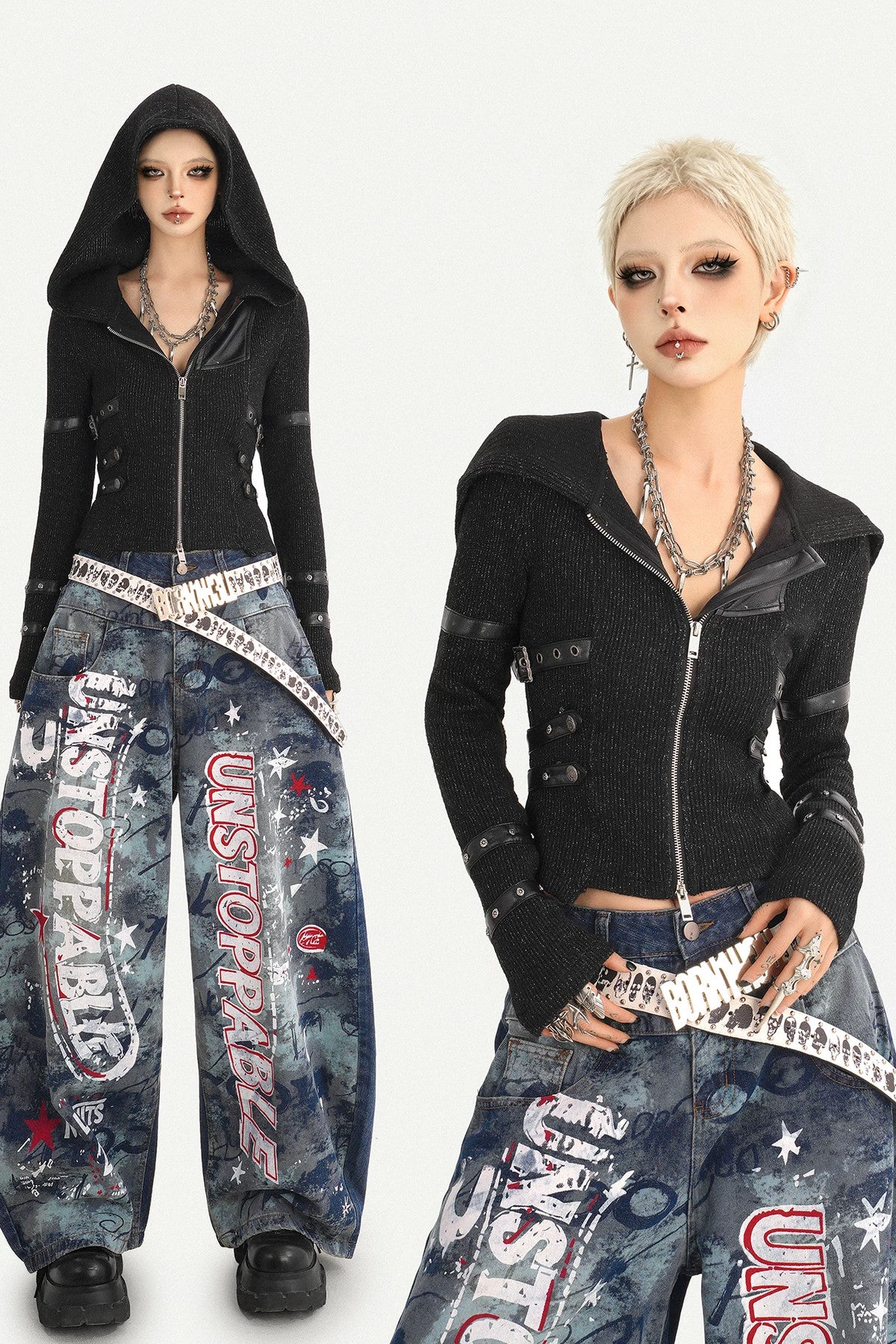 Black Hooded Zip-Up Sweatshirt