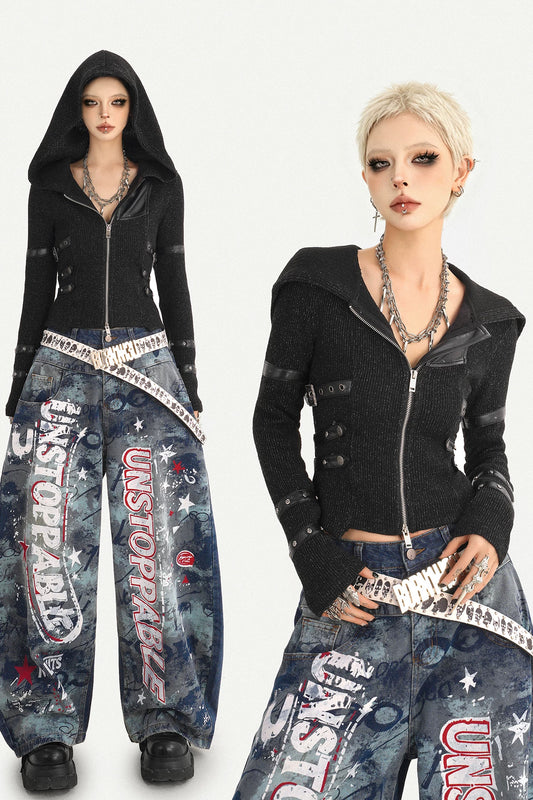 Black Hooded Zip-Up Sweatshirt