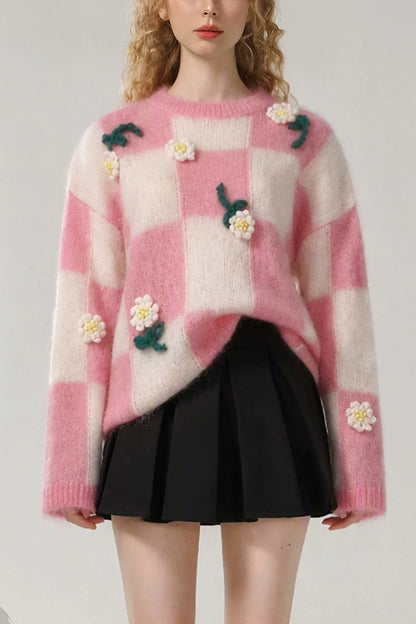 Color-Block Floral Knit Top
