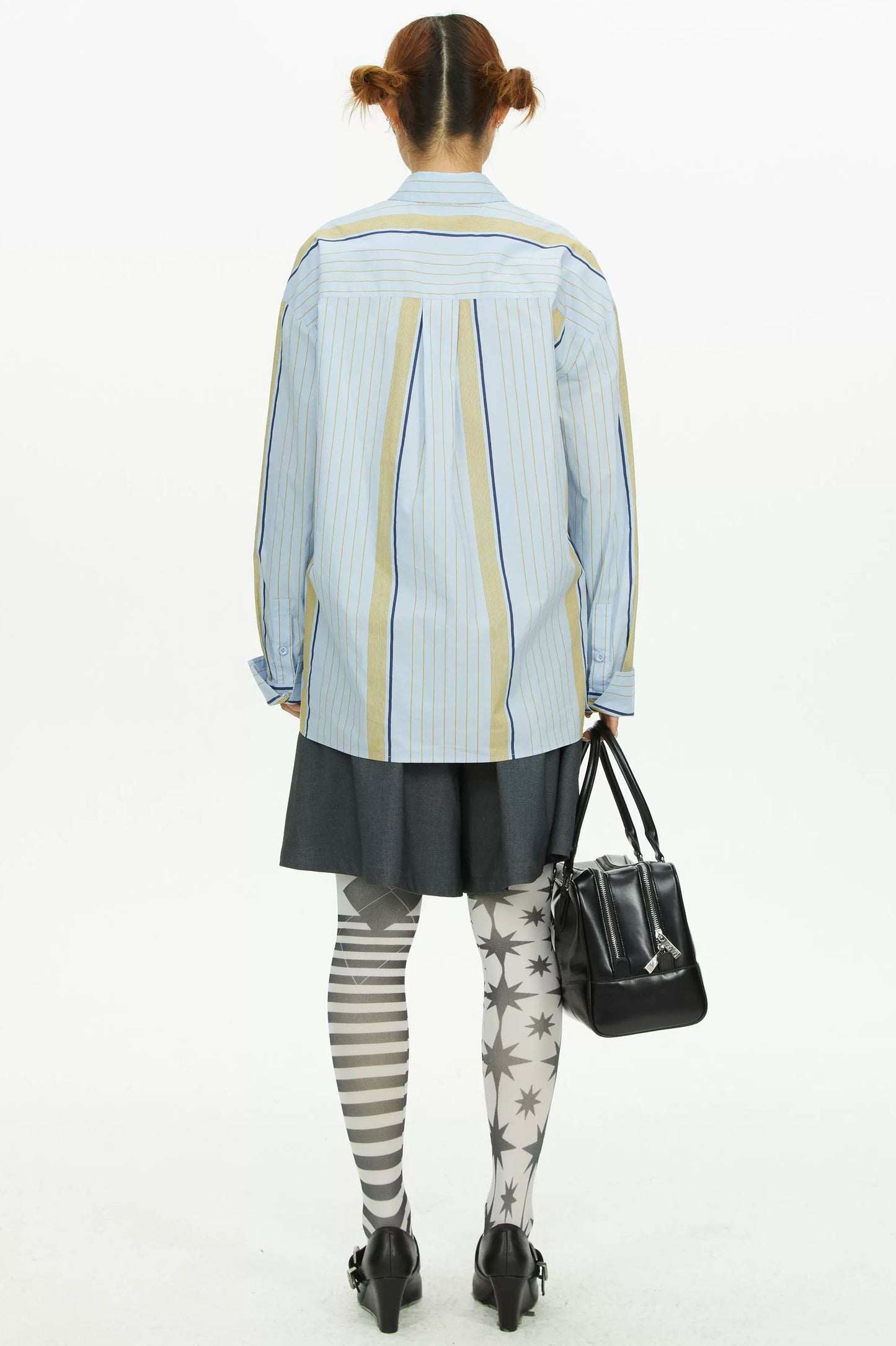 Blue Yellow Contrast Striped Long-Sleeved Shirt