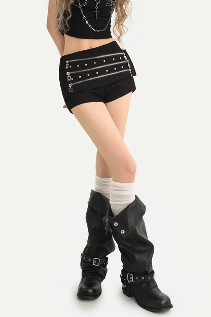 Triple Metal Zipper Punk Shorts