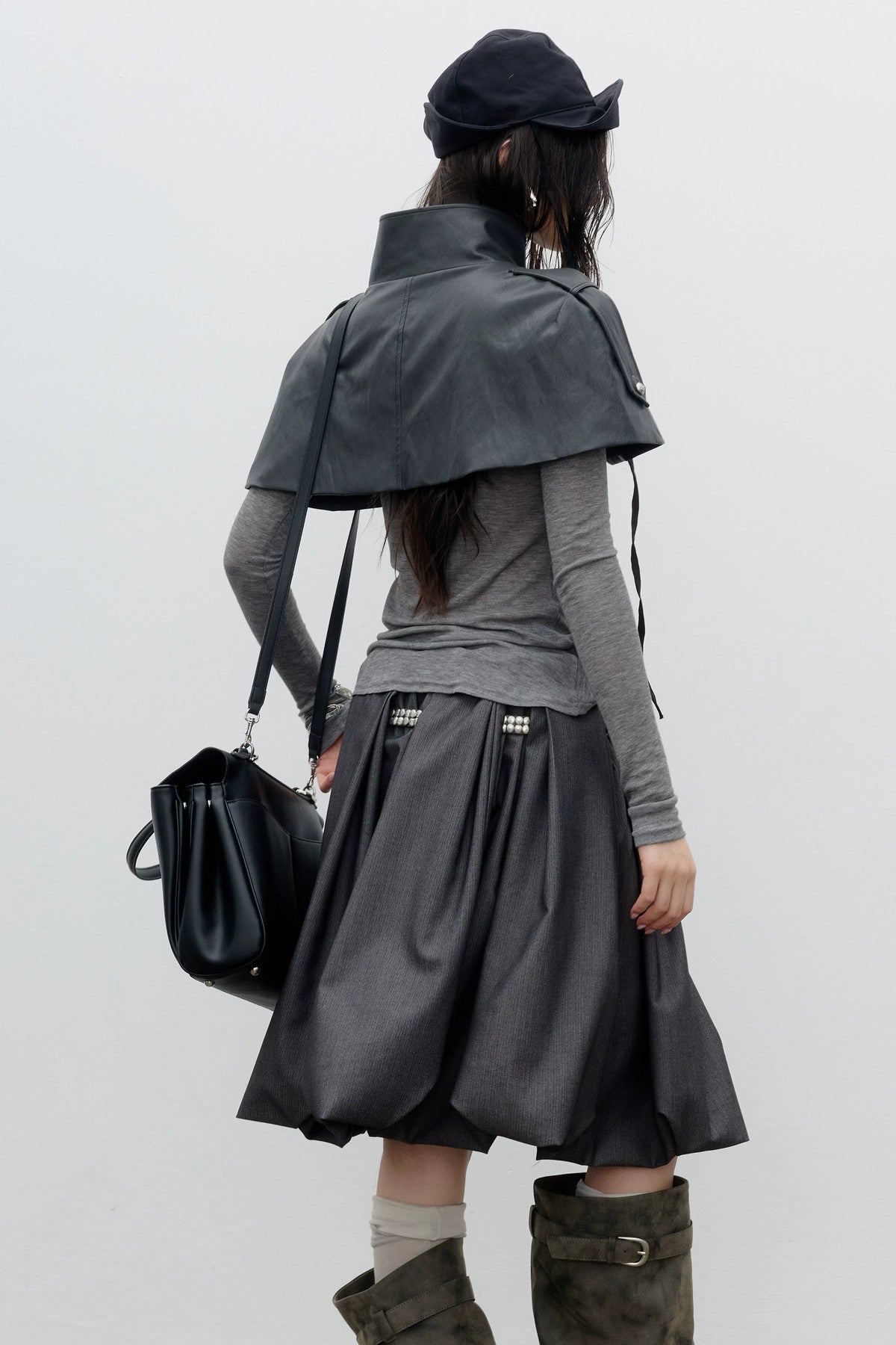 Double Waistband Pleated Bubble Skirt