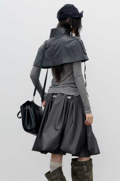 Double Waistband Pleated Bubble Skirt