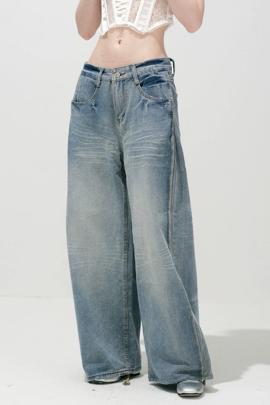 Light Blue Washed Wide-Leg Jeans
