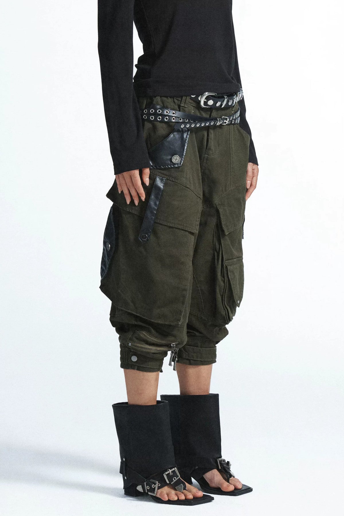 Multi-Pocket Contrast Stitching Cuffed Cargo Pants