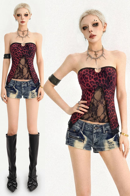Leopard Print Lace Tube Top