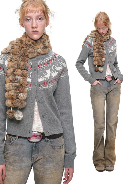 Cardigan jacquard con motivo a isole Fair Isle e gatti