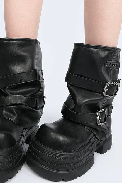 Y2K Stacked Mid-Calf Boots