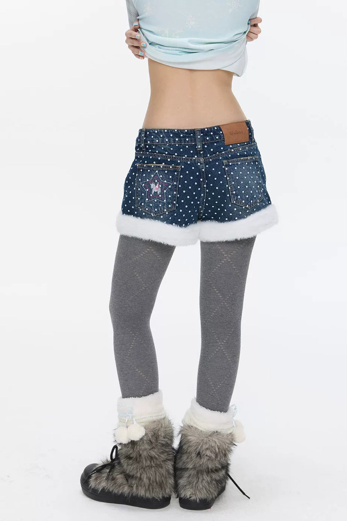 High-Waisted Washed Fleece-Lined Denim Shorts