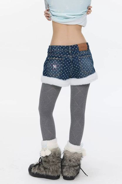 High-Waisted Washed Fleece-Lined Denim Shorts