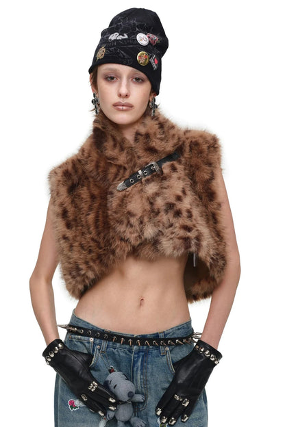 Belted Leopard Faux Fur Vest