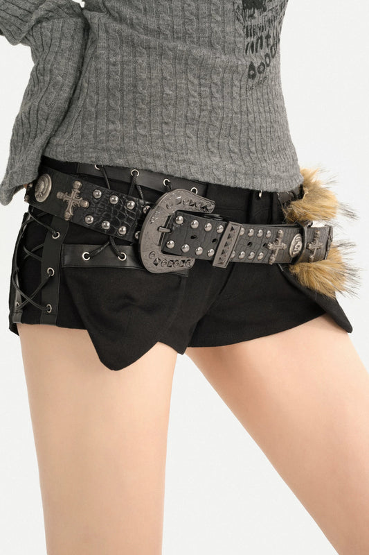 Punk Studded Leather Belt With Metal Buckle